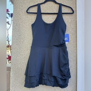 JOYLAB Black Scoop Neck Swim Dress with Tiered Skirt